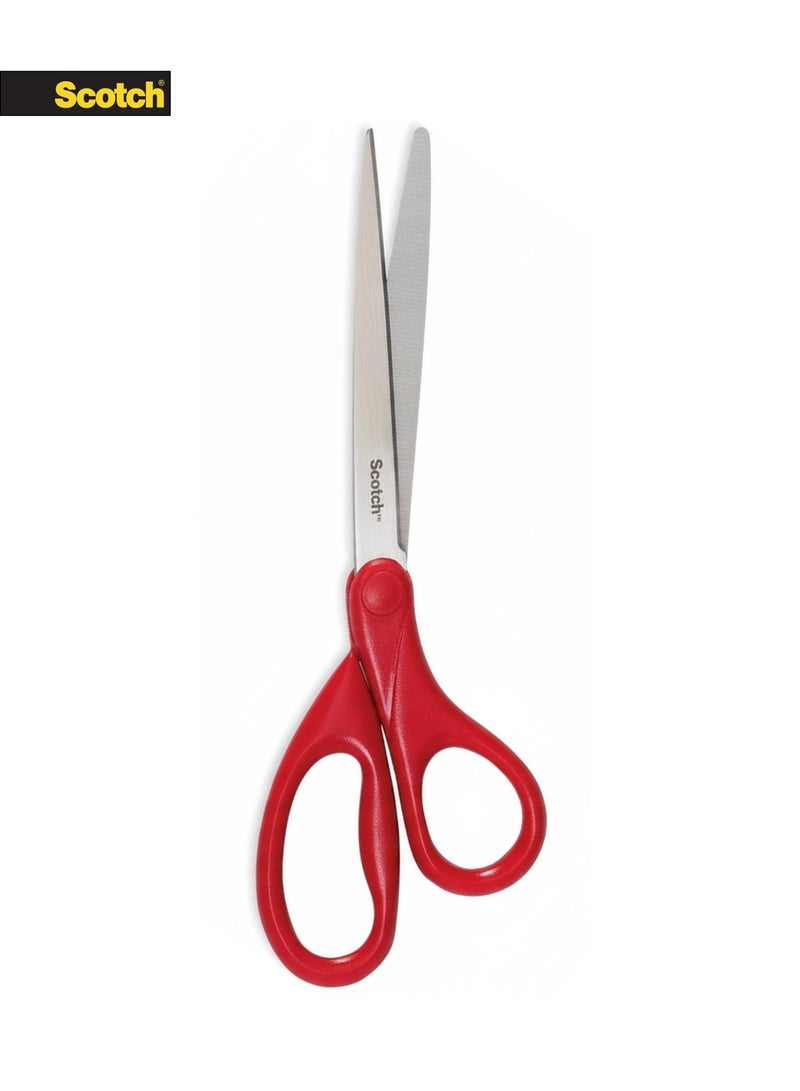 سكوتش مقص 8 بوصة للمنزل والمكتب – شفرات ستانلس ستيل، مقبض لليد اليمنى واليسرى، أحمر - Image 2